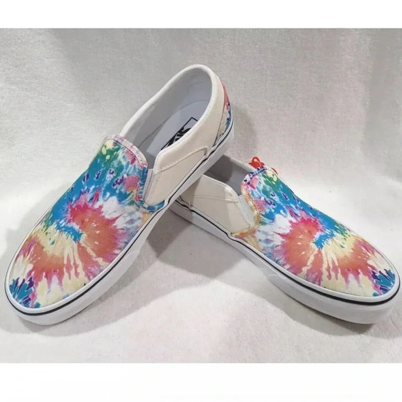 Vans Asher Rainbow Tie Dye Canvas Slip On Skate Shoes NWB - Picture 2 of 9